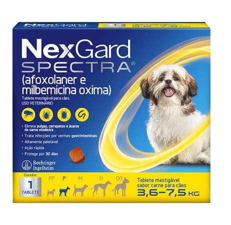 NexGard Spectra Anti Pulgas e Carrapatos para Cães de 3,6 a 7,5kg 1 Tablete Mastigável