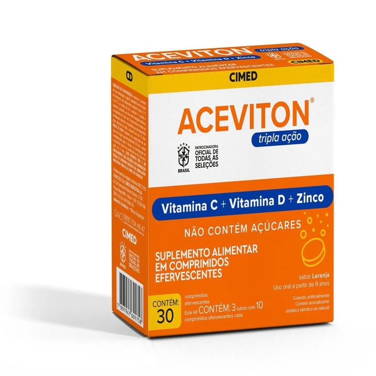 Vitamina C Efervescente Aceviton Tripla Ação Laranja 10 comprimidos