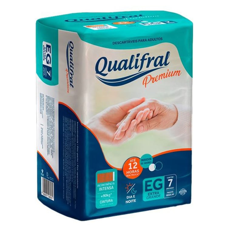 Fralda Geriátrica Qualifral Premium EG, pacote com 7 unidades