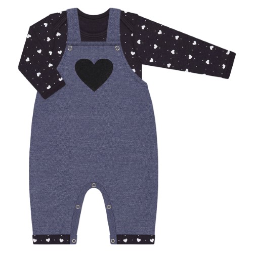 Jardineira c/ Body longo para bebê em suedine Love - Baby Gut 