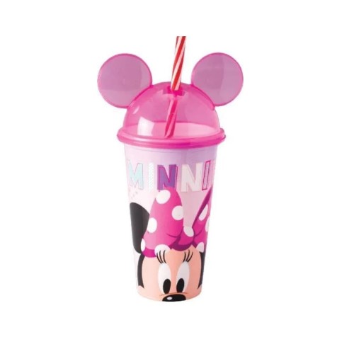 Copo Plástico Plasútil Minnie Com Canudo E Orelhas 500ml