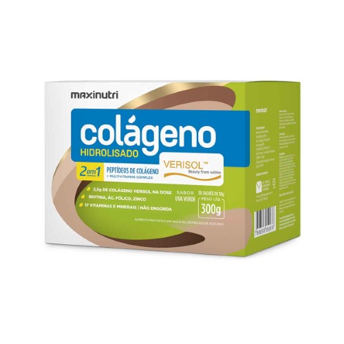 Colágeno Hidrolisado Maxinutri 2em1 Verisol Uva Verde 30 sachês de 10g cada