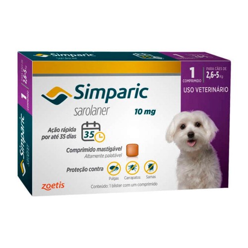 Antipulga Simparic para Cães de 2,6 a 5Kg - 10mg