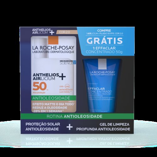 Kit La Roche-Posay Protetor Solar Anthelios Airlicium+ FPS 50 Cor 2.0 40g + Gel de Limpeza Facial Effaclar Concentrado 50g