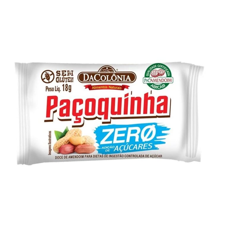 Paçoca Rolha Dacolonia Zero Açucar 18g