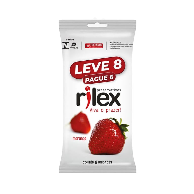 Preservativo Rilex Aroma Morango Leve 8 Pague 6