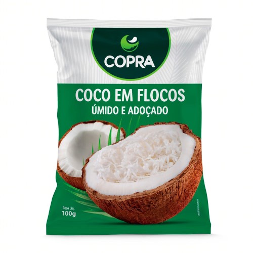 Coco Ralado em Flocos Copra Úmido e Adoçado 100g