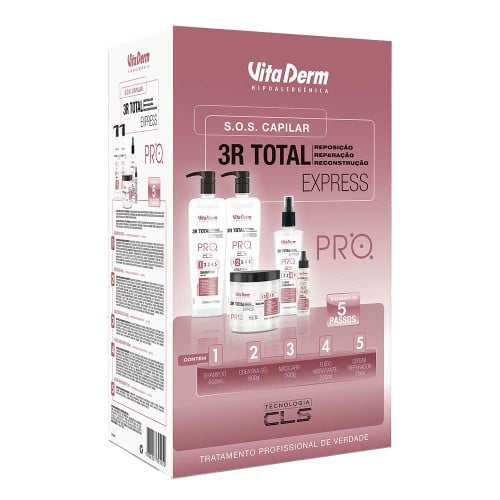 Vita Derm 3R Total Express Pro Kit Shampoo + Creatina + Máscara + Fluido + Sérum