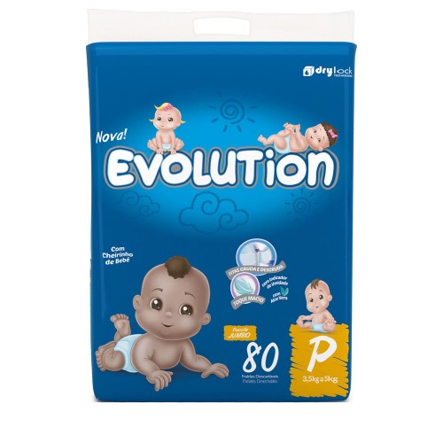 Fralda Evolution Tamanho P Pacote Jumbo 80 Unidades Descartáveis