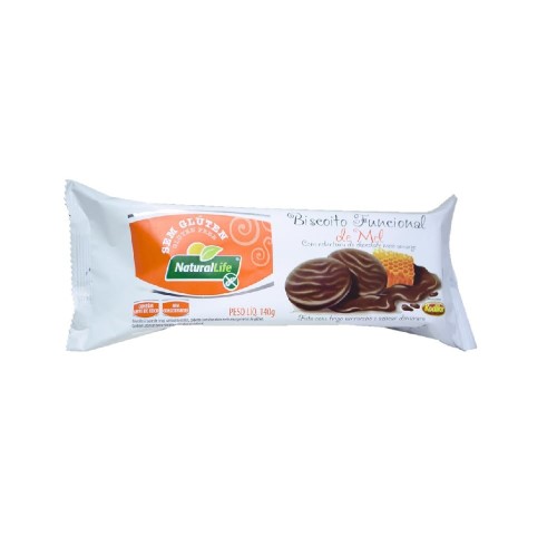 Biscoito Funcional De Mel Kodilar Natural Life Com Cobertura De Chocolate Meio Amargo Sem Glúten 140g