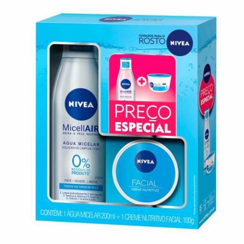 Água Micelar Nivea Micellair Solução de Limpeza 7 em 1 200ml + Creme Facial Nivea Nutritivo 100g