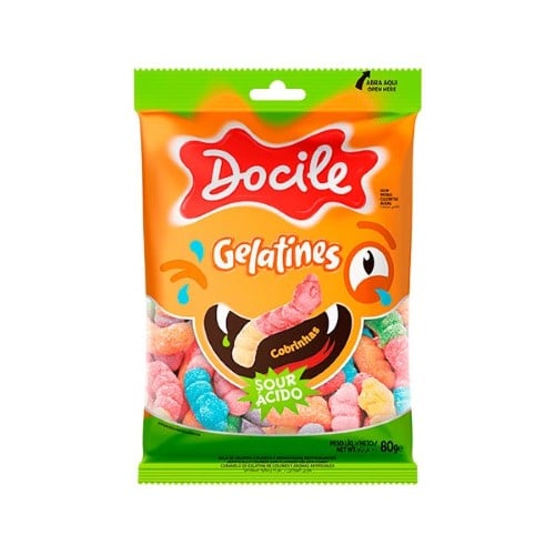 Bala de Gelatina Docile Cobrinhas Coloridas Cítrica 80g