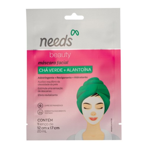 Máscara Facial de Chá Verde Needs Beauty com 1 Unidade