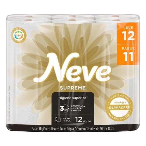 Papel Higiênico Neve Dermacare Supreme Leve 12 Pague 11 