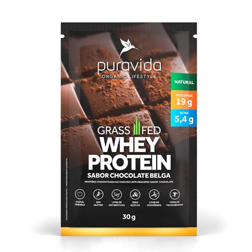 Whey Protein Grassfed Puravida Chocolate Belga Sachê 30g