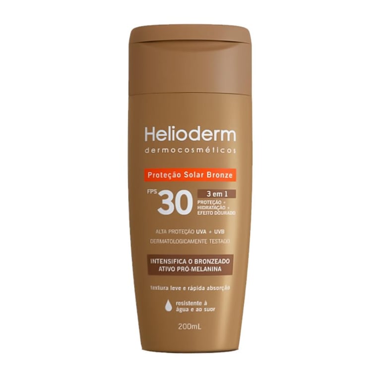 Protetor Solar Bronze Helioderm FPS30 3 em 1 Efeito Dourado 200ml