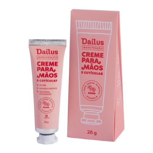 Creme para Mãos e Cutículas Dailus Manutenção Rosas Vegano 28g