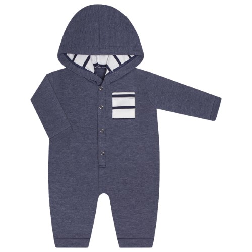 Macacão longo c/ capuz para bebê Denim Listras - Baby Gut