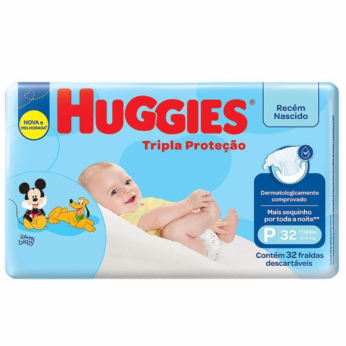 Fralda Huggies Tripa Proteção Tamanho P 32 Unidades