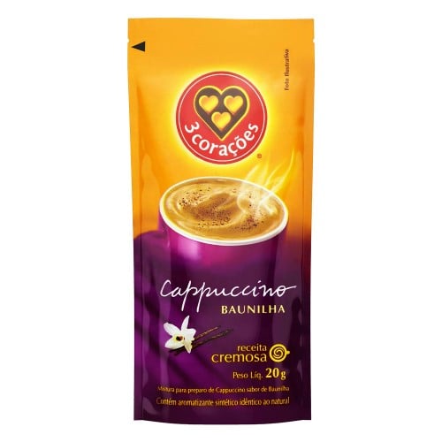 Cappuccino 3 Corações Sabor Baunilha Sachê 20g