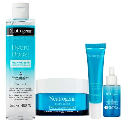 Neutrogena Hydro Boost Kit – Hidratante Facial + Gel Creme para Olhos + Sérum Facial + Água Micelar