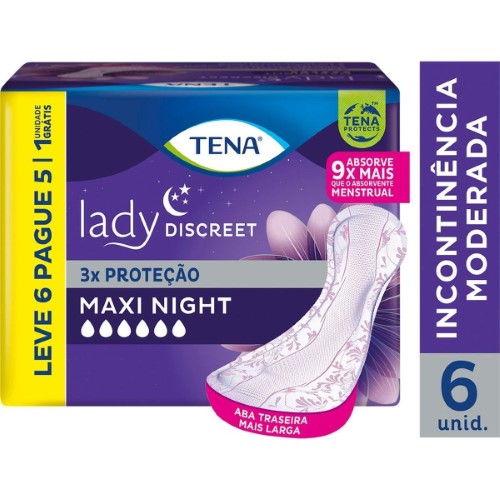 Absorvente Noturno Tena Lady Discreet Maxi Night Incontinência Urinária com 6 unidades