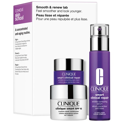 Clinique Smart Smooth & Renew Lab Kit – Hidratante Facial FPS15 + Sérum Anti-Idade + Hidratante para Olhos