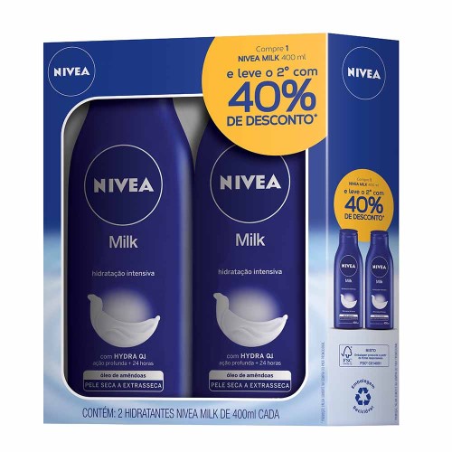 Loção Nivea Milk para Pele Seca a Extrasseca com 2 Unidades de 400ml cada 40% de Desconto na Segunda Unidade