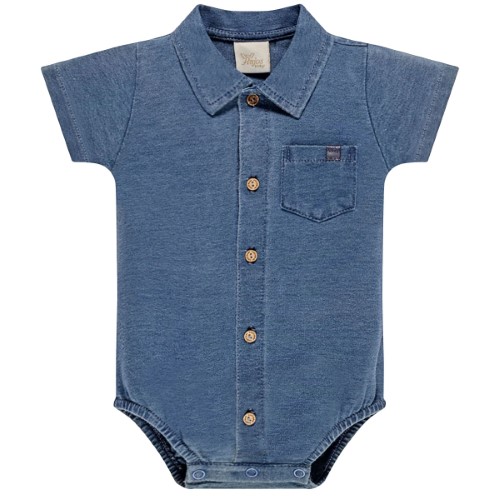 Body Camisa curta para bebê em malha jeans Azul - Anjos Baby