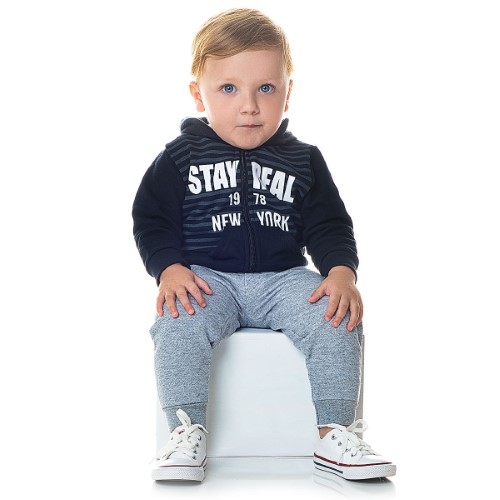 Blusão capuz c/ Calça para bebê em moletom Stay Real New York - Orango Kids