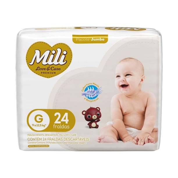 Fralda Mili Love & Care Premium G, pacote jumbo com 24 unidades