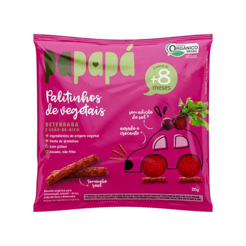 Biscoito Infantil Papapá Palitinhos de Vegetais Beterraba e Grão-de-Bico 20g