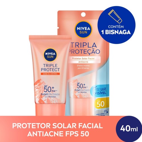 Protetor Solar Facial Facial Nivea Sun Tripla Proteção Loção Antiacne Fps50 40ml