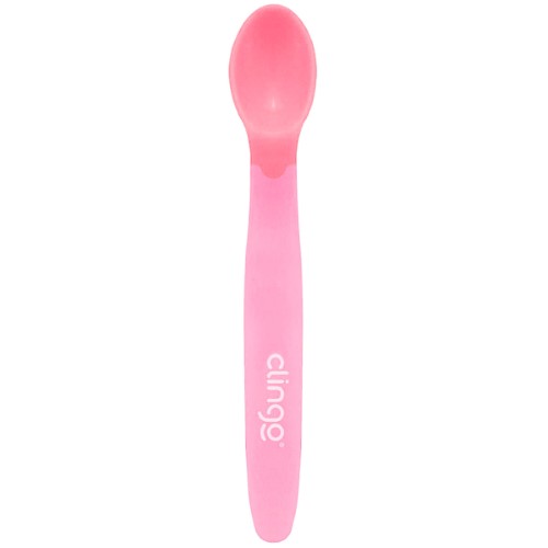 Colher de Silicone Ergonômica Termosensível Rosa (6m+) - Clingo