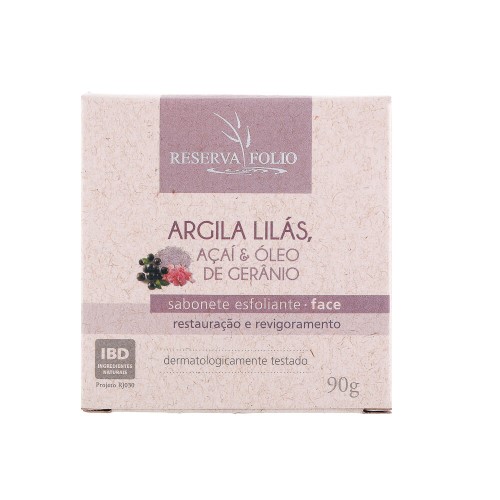 Sabonete Esfoliante Facial Natural de Argila Lilás, Açaí e Óleo de Gerânio 90g – Reserva Folio