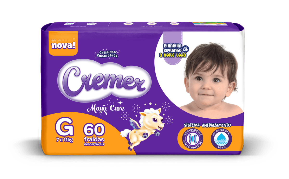 Fralda Cremer Magic Care G, 1 pacote com 60 unidades