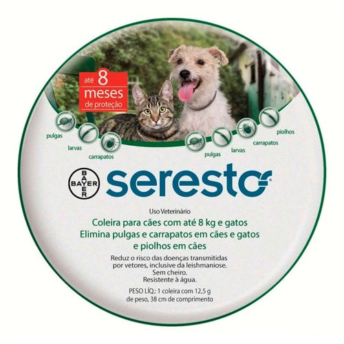 Coleira Antipulgas e Carrapatos Seresto para Cães e Gatos Até 8Kg