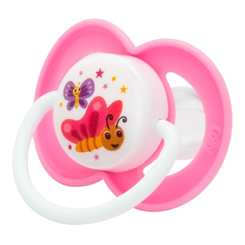 Chupeta Lolly Joy Silicone Tamanho 2 +6 Meses Rosa Desenhos Sortidos com 1 Unidade