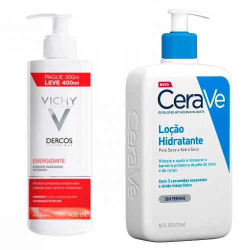 Vichy Dercos e Cerave Kit – Shampoo + Loção de Hidratante