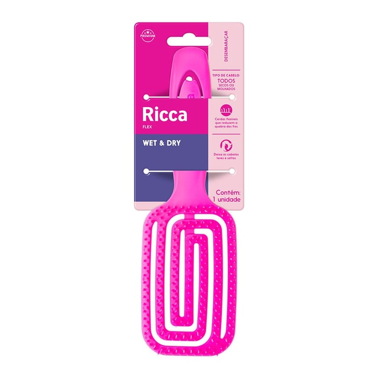 Escova De Cabelo Ricca Flex Wet & Dry Rosa