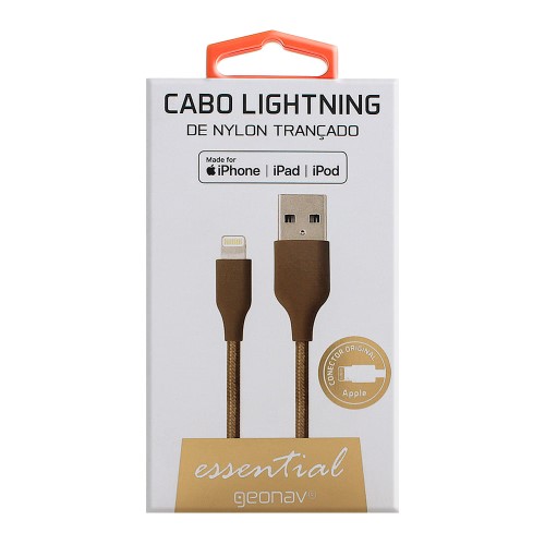 Cabo Lightning Geonav Golden Nylon Trançado Compatível iPhone 1 Metro Ref. Esligo