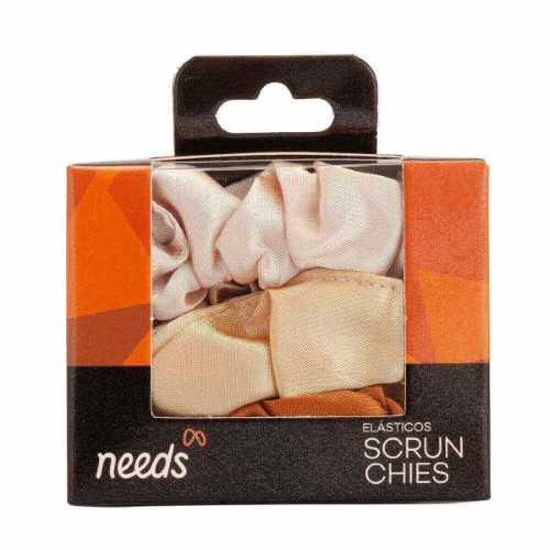 Conjunto de Elásticos Scrunchies Needs Tons Nude com 3 unidades