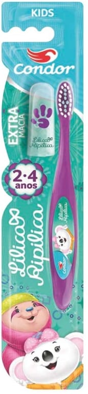 Escova Dental Condor Lilica Ripilica Extra Macia 2-4 anos com Capa Protetora