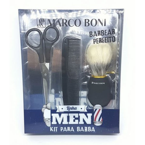 Marco Boni Masculino para Barba Kit – Pente + Tesoura + Pincel de Barba