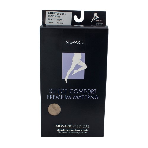 Meia Calça Materna Sigvaris Select Comfort Premium 20-30 mmHg Ponteira Aberta P (Tamanho Pequeno) Longo (P3), Cor Bege