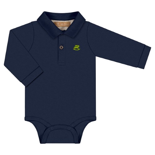 Body Polo longo para bebê em suedine Marinho - Up Baby