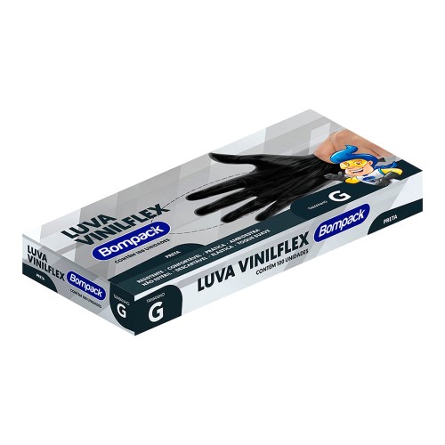 Luva Vinilflex Bompack Preta Tamanho G 100 Unidades