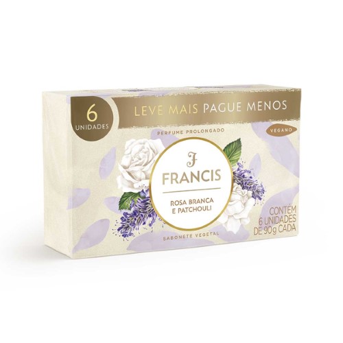 Sabonete Francis Clássico Rosa branca e Patchouli Promopack 6 unidades 90g cada