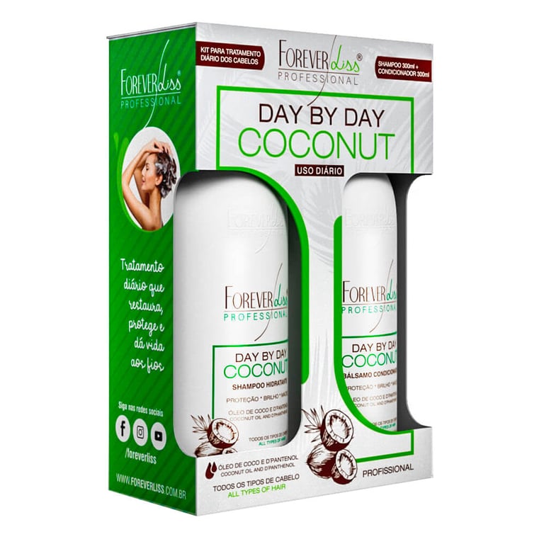 Kit Forever Liss Day By Day Coconut Shampoo + Bálsamo Condicionador com 300ml