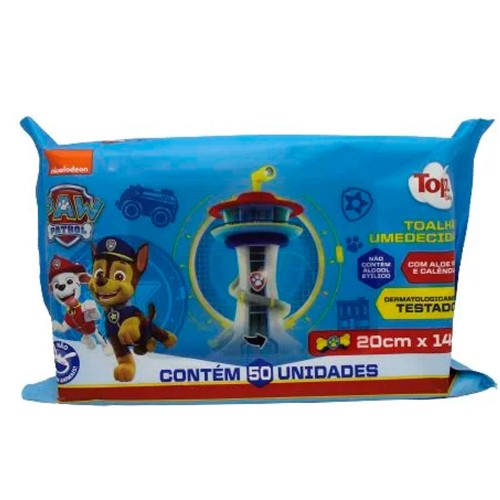 Toalha Umedecidas Topz Baby Patrulha Canina Com 50 Unidades